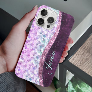 Coque iPhone 16 Pro Monographie de la peau de sirène rose argent faux