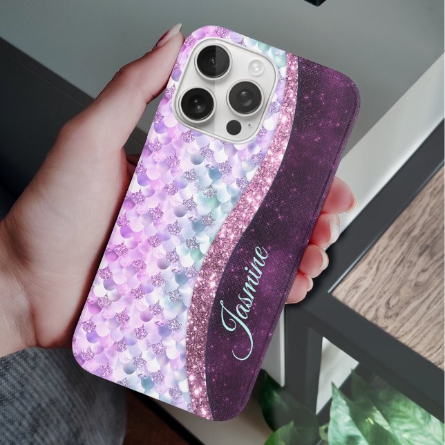 Coques Case-Mate iPhone Monographie de la peau de sirène rose argent faux  (Créateur téléchargé)