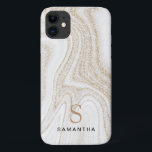 Case-Mate iPhone Case Monographie de parties scintillant d'or en marbre<br><div class="desc">Parties scintillant d'or en marbre blanc moderne monogramme iPhone 11 Coque</div>