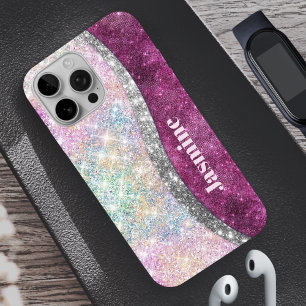 Coque iPhone 16 Pro Monographie de parties scintillant en argent rose