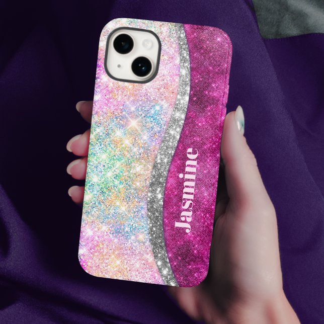 Coques Case-Mate iPhone Monographie de parties scintillant en argent rose  (Créateur téléchargé)