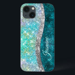 Case-Mate iPhone Case Monographie de parties scintillant irisé<br><div class="desc">Joli chic et élégant argent girly et irisé fausse parties scintillant en licorne, arc-en-ciel, turquoise, aqua, turquoise et vert couleurs pour créer un joli coque girly unique pour protéger votre appareil. Belle couverture moderne et cool pour le brancheur tendance et amateur d'art. Ce design élégant et magnifique conviendra parfaitement aux...</div>