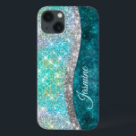 Case-Mate iPhone Case Monographie de parties scintillant irisé<br><div class="desc">Joli chic et élégant argent girly et irisé fausse parties scintillant en licorne, arc-en-ciel, turquoise, aqua, turquoise et vert couleurs pour créer un joli coque girly unique pour protéger votre appareil. Belle couverture moderne et cool pour le brancheur tendance et amateur d'art. Ce design élégant et magnifique conviendra parfaitement aux...</div>