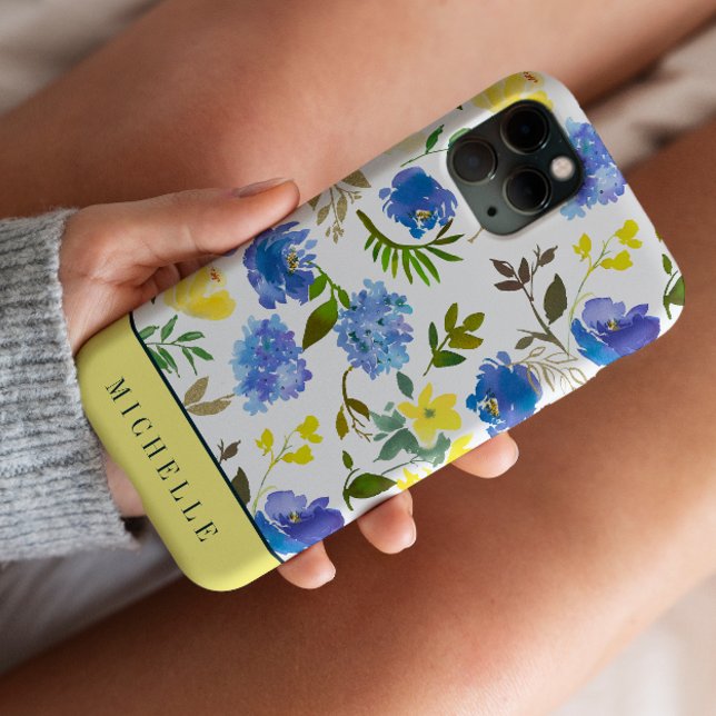 Coques Case-Mate iPhone Monographie des fleurs femelles jaunes et bleues d (Créateur téléchargé)