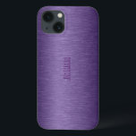 Coques Pour iPhone Monographie en aluminium brossé violet métallique<br><div class="desc">Tons violet profond look aluminium brossé métallique. Disponible sur d'autres produits et 8 couleurs différentes. monogramme personnalisable et optionnel</div>