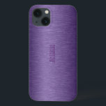 Coques Pour iPhone Monographie en aluminium brossé violet métallique<br><div class="desc">Tons violet profond look aluminium brossé métallique. Disponible sur d'autres produits et 8 couleurs différentes. monogramme personnalisable et optionnel</div>