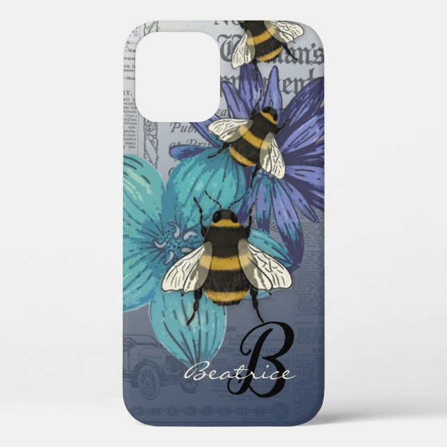 Coques Case-Mate iPhone Monographie florale rétro Bumble Bee (Verso)