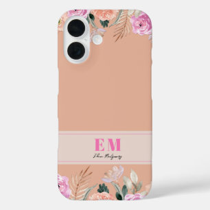 Coque Pour iPhone 16 Monographie florale Rose poussiéreuse