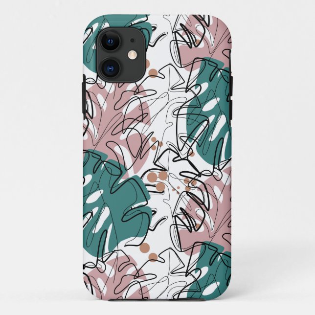 Coques Case-Mate iPhone Monoline monstera feuilles avec taches de couleur (Dos)