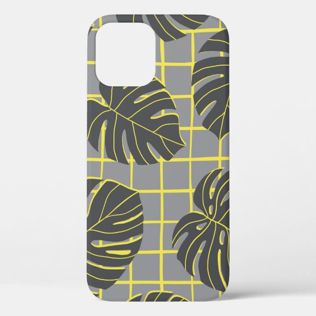 Coques Case-Mate iPhone Monstera Feuilles : Jaune-Gris moderne Abstrait (Verso)