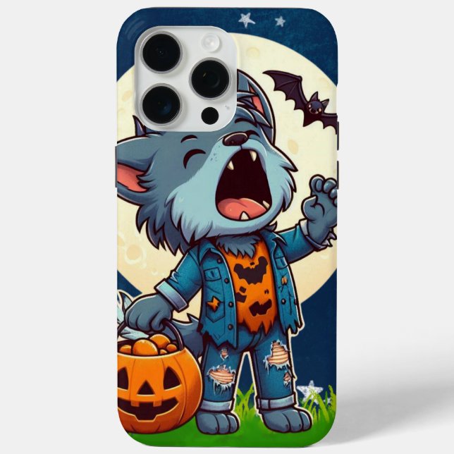 Coques Case-Mate iPhone Monstre de loup-garou mignon hurlant avec citrouil (Verso)