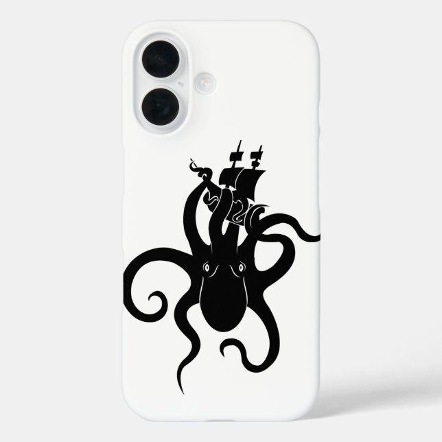 Coques Case-Mate iPhone Monstre de mer noir et blanc Kraken avec navire (Verso)