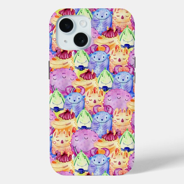 Coques Case-Mate iPhone Monstres aquarelles mignons (Verso)
