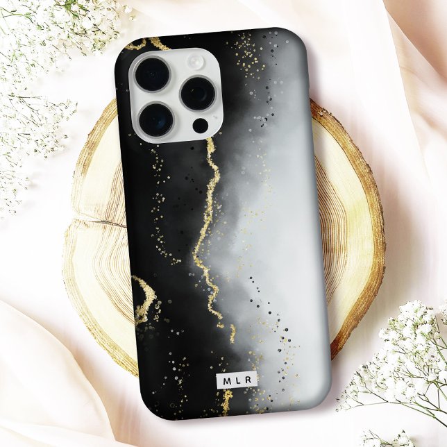 Coques Case-Mate iPhone Moody moderne Ombre Agate noir et Monogramme perso (Protect your phone in style with this elegant "Ethereal Mist" monogrammed iPhone case
)