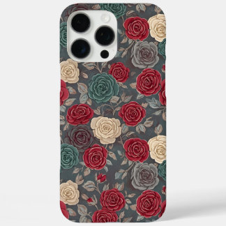 Coque iPhone 16 Pro Max Moody Vintage Red and Teal Rose Floral Phone Case