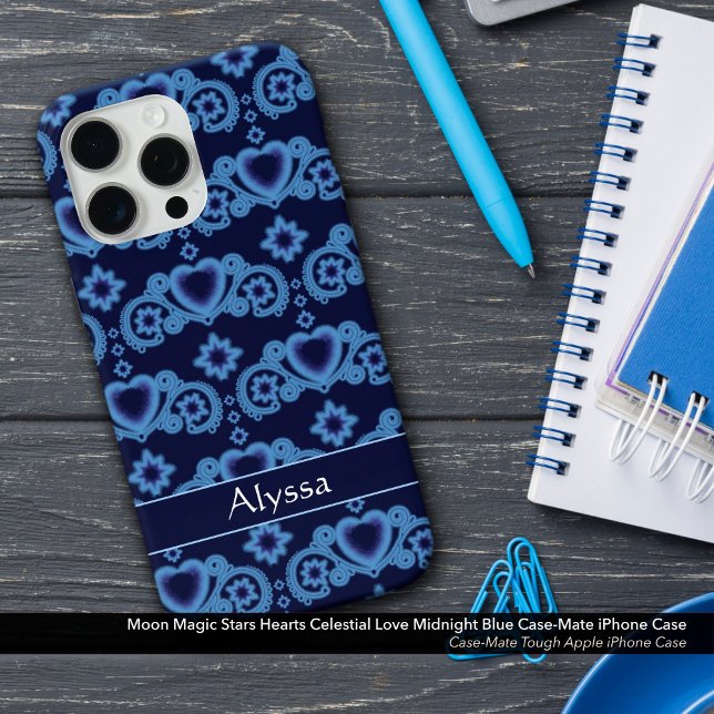 Coques Case-Mate iPhone Moon Magic Stars Coeurs Celestial Midnight Blue (Moon Magic Stars Hearts Celestial Love Midnight Blue Case-Mate iPhone Case)