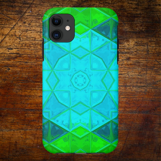 Coques Case-Mate iPhone Mosaic Carré Kaleidoscope Vert et Bleu (Créateur téléchargé)