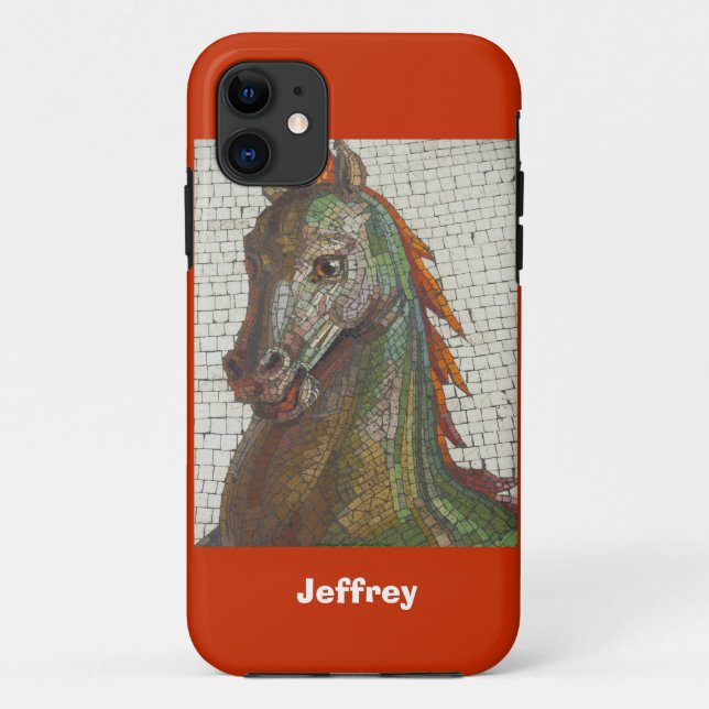 Coques Case-Mate iPhone Mosaic Horse, Orange, Nom Personnalisé (Dos)