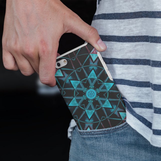 Coques Case-Mate iPhone Mosaic Kaleidoscope Fleur Bleu et Noir (Créateur téléchargé)