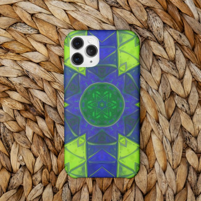 Coques Case-Mate iPhone Mosaic Kaleidoscope Fleur Bleu et Vert (Créateur téléchargé)