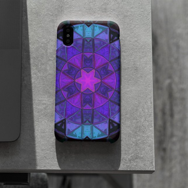 Coques Case-Mate iPhone Mosaic Kaleidoscope Fleur Bleu pourpre et noir (Créateur téléchargé)