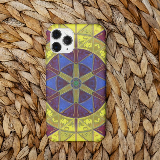 Coques Case-Mate iPhone Mosaic Kaleidoscope Fleur Jaune Bleu et Orange (Créateur téléchargé)
