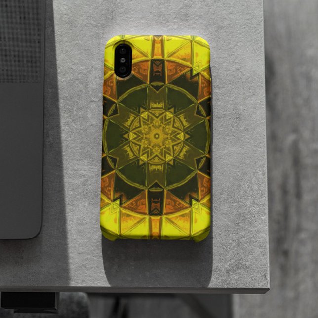Coques Case-Mate iPhone Mosaic Kaleidoscope Fleur Jaune et Vert (Créateur téléchargé)