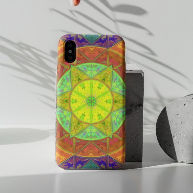 Coques Case-Mate iPhone Mosaic Kaleidoscope Fleur Jaune Vert et Orange (Créateur téléchargé)
