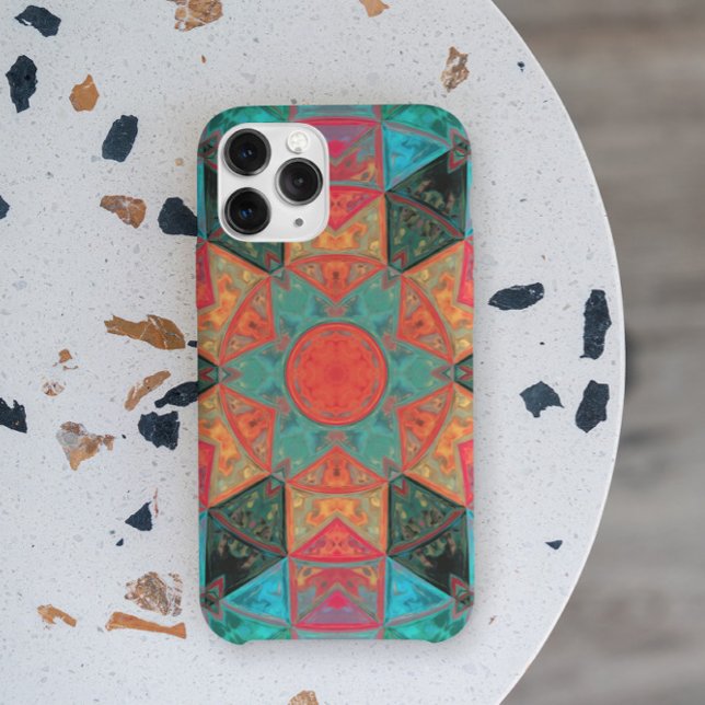 Coques Case-Mate iPhone Mosaic Kaleidoscope Fleur rose et Turquoise (Créateur téléchargé)