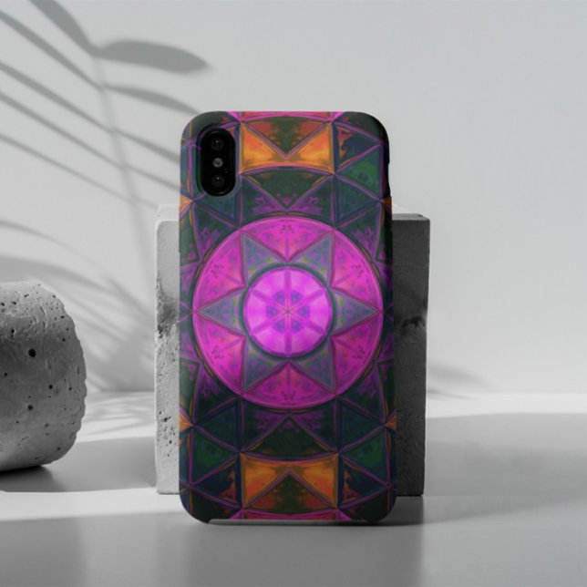 Coques Case-Mate iPhone Mosaic Kaleidoscope Fleur rose violet et orange (Créateur téléchargé)