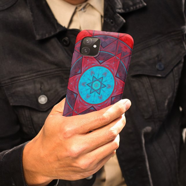 Coques Case-Mate iPhone Mosaic Kaleidoscope Fleur Rouge et Bleu (Créateur téléchargé)