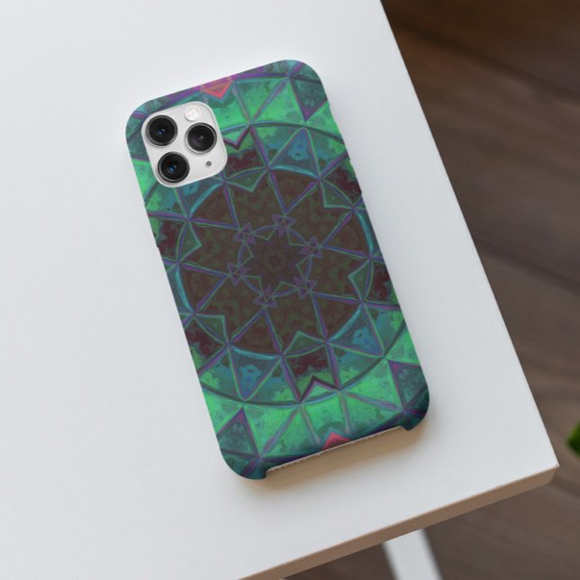 Coques Case-Mate iPhone Mosaic Kaleidoscope Fleur Vert Bleu et Rose (Créateur téléchargé)