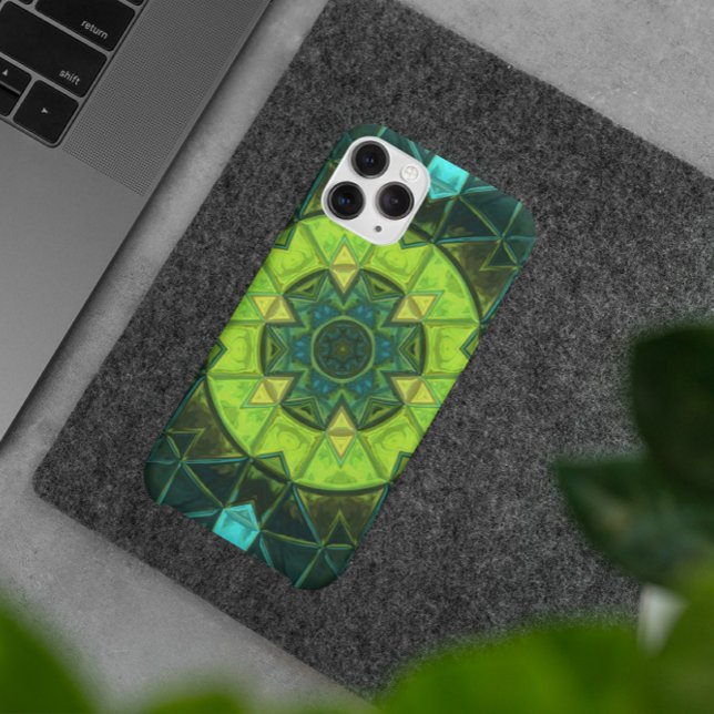 Coques Case-Mate iPhone Mosaic Kaleidoscope Fleur Vert et Bleu (Créateur téléchargé)