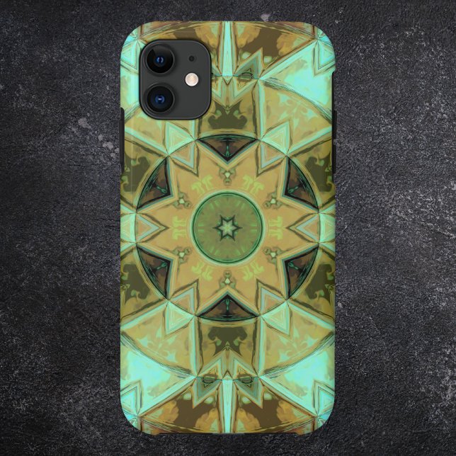 Coques Case-Mate iPhone Mosaic Kaleidoscope Fleur Vert et Brown (Créateur téléchargé)