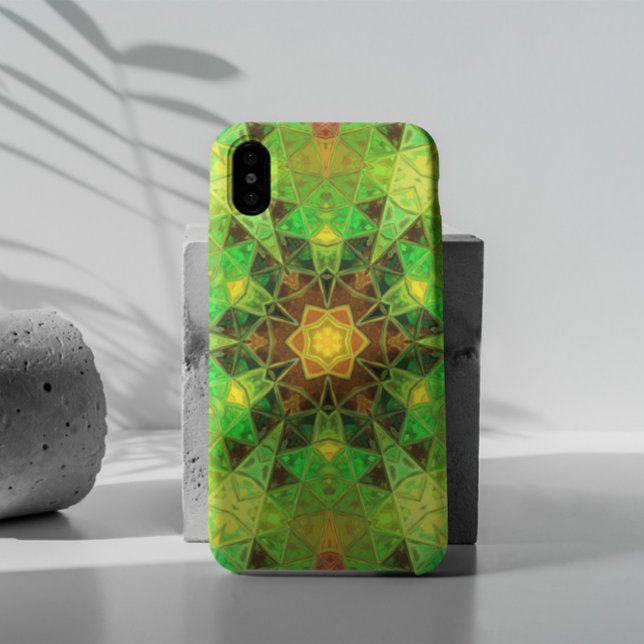 Coques Case-Mate iPhone Mosaic Kaleidoscope Fleur vert et orange (Créateur téléchargé)