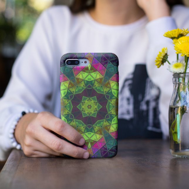 Coques Case-Mate iPhone Mosaic Kaleidoscope Fleur vert rose et pourpre (Créateur téléchargé)
