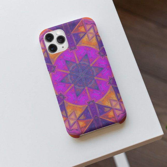 Coques Case-Mate iPhone Mosaic Kaleidoscope Fleur violet rose et jaune (Créateur téléchargé)