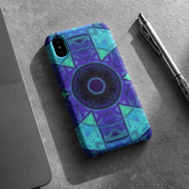 Coques Case-Mate iPhone Mosaic Mandala bleu et violet (Créateur téléchargé)