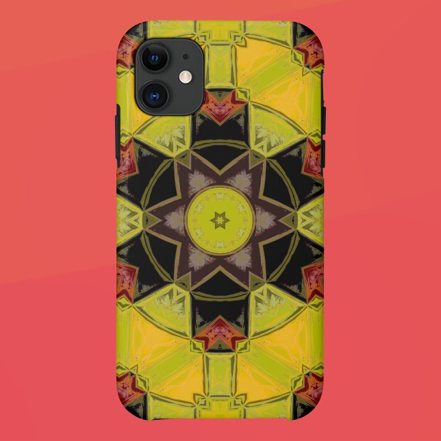 Coques Case-Mate iPhone Mosaic Mandala Fleur jaune vert rouge et noir (Créateur téléchargé)