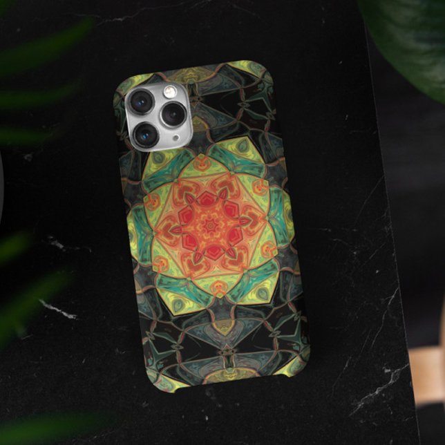 Coques Case-Mate iPhone Mosaic Mandala Fleur Rouge Jaune Vert et Noir (Créateur téléchargé)