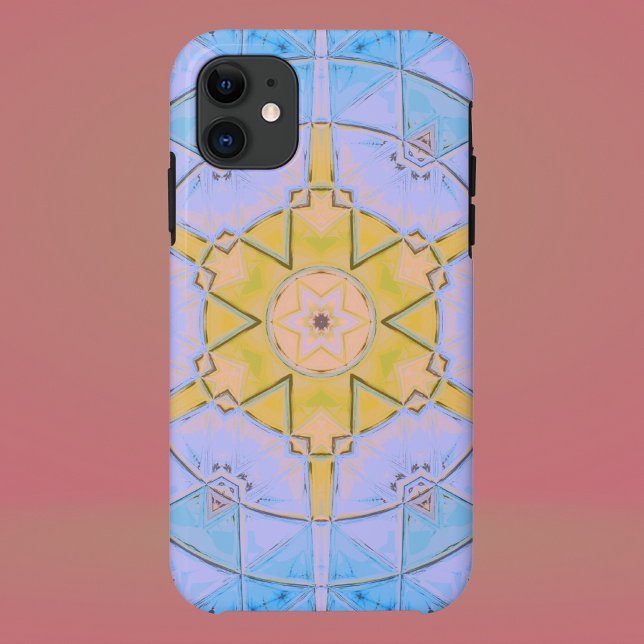 Coques Case-Mate iPhone Mosaic Mandala Flower bleu et jaune (Créateur téléchargé)
