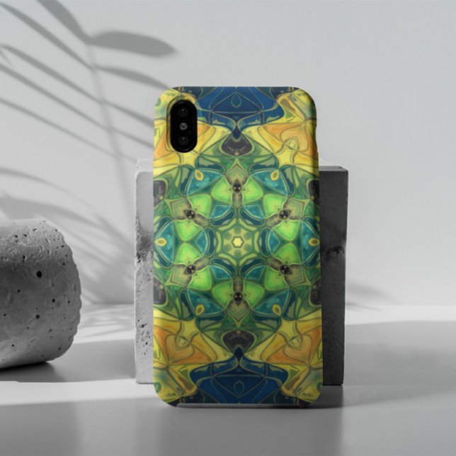 Coques Case-Mate iPhone Mosaic Mandala Flower vert jaune et bleu (Créateur téléchargé)