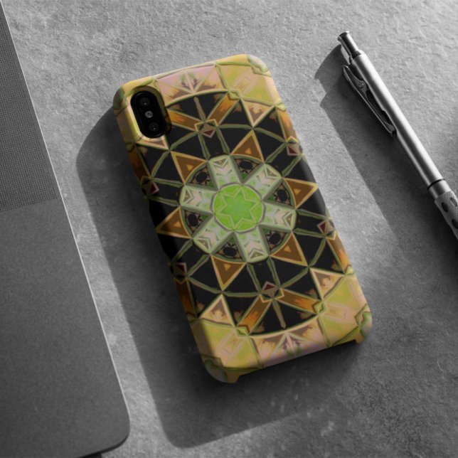 Coques Case-Mate iPhone Mosaic Mandala Flower vert jaune et noir (Créateur téléchargé)