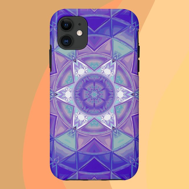 Coques Case-Mate iPhone Mosaic Mandala Flower violet bleu et blanc (Créateur téléchargé)