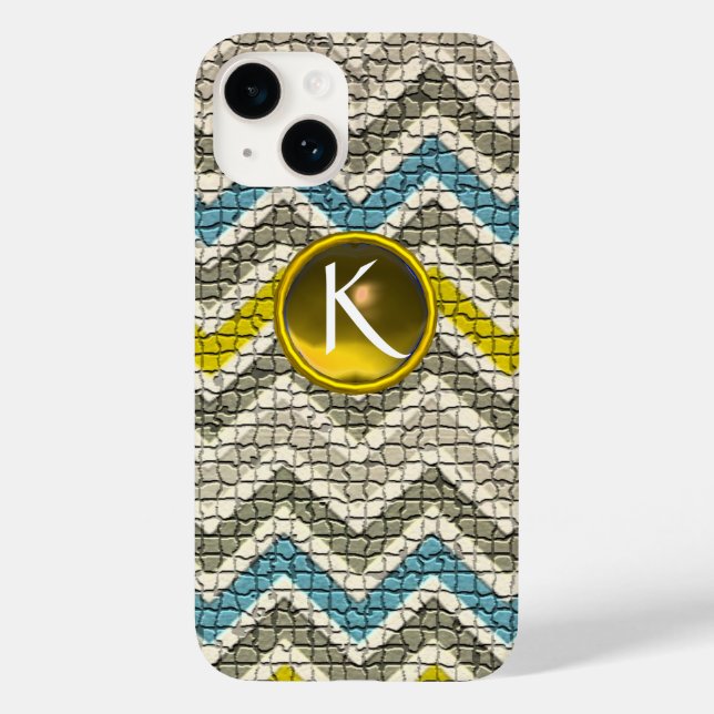 COQUES Case-Mate iPhone MOSAÏQUE BLANCHE JAUNE BLEU CHEVRONS GEM MONGRAM (Verso)