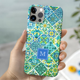 Coque Case-Mate iPhone Mosaïque de carreaux siciliens aqua mints rustique