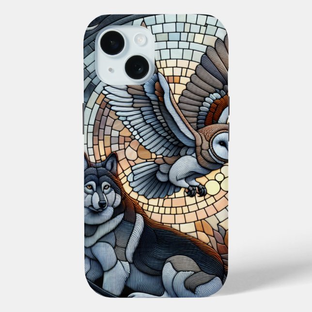 Coques Case-Mate iPhone Mosaïque de hibou et de loup Ai Art  (Verso)