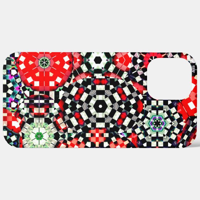 Coques Case-Mate iPhone Mosaïque de kaléidoscope hexagone d'échecs, rouge  (Retour (horizontal))