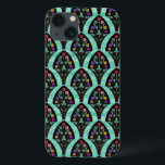 iPhone 13 Case Mosaïque de ventilateur Art déco vintage<br><div class="desc">Motif en forme de ventilateur d'inspiration art déco vintage,  avec fleurs colorées sur le noir,  vert menthe,  arrière - plan faiblement géométrique. Inspiré par les années folles / Gatsby. Un design floral classique,  joli et moderne pour tous ceux qui aiment les années 20 / une atmosphère antique.</div>