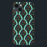 iPhone 13 Case Mosaïque de ventilateur Art déco vintage<br><div class="desc">Motif en forme de ventilateur d'inspiration art déco vintage,  avec fleurs colorées sur le noir,  vert menthe,  arrière - plan faiblement géométrique. Inspiré par les années folles / Gatsby. Un design floral classique,  joli et moderne pour tous ceux qui aiment les années 20 / une atmosphère antique.</div>